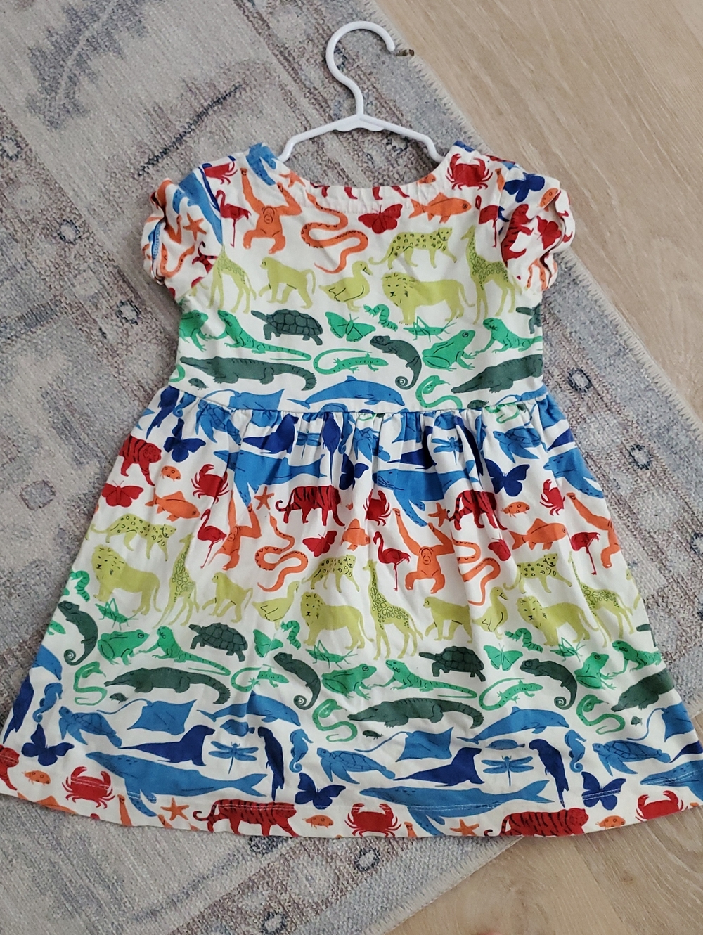 Mini Boden Girls Rainbow Animal Print Safari Zoo Cotton Dress Sz5-6y - Picture 9 of 10